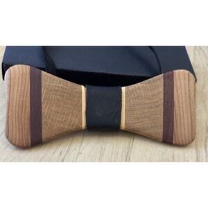 Preppy Handcrafted Wooden Leather Striped Bow Tie, 2 Kids Of Wood, Unique, Fun